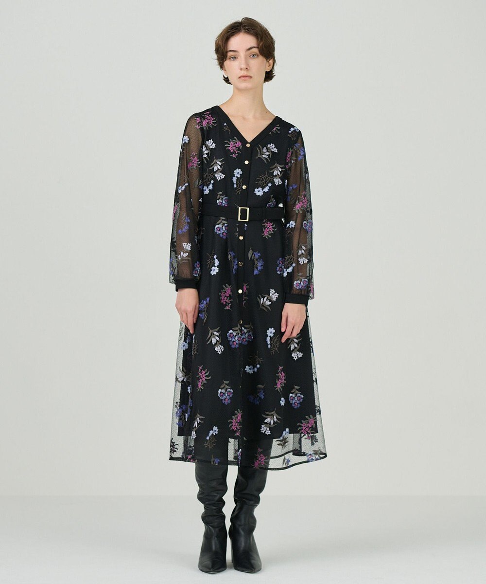 GRACE CONTINENTAL チュールフラワー刺繍ワンピース