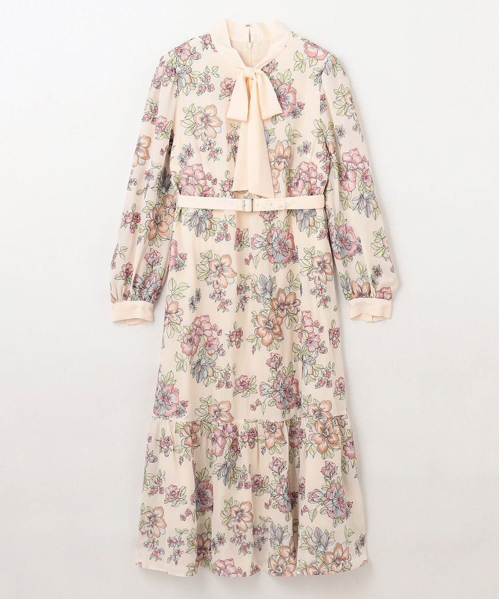 GRACE CONTINENTAL フラワー刺繍ボウタイワンピース