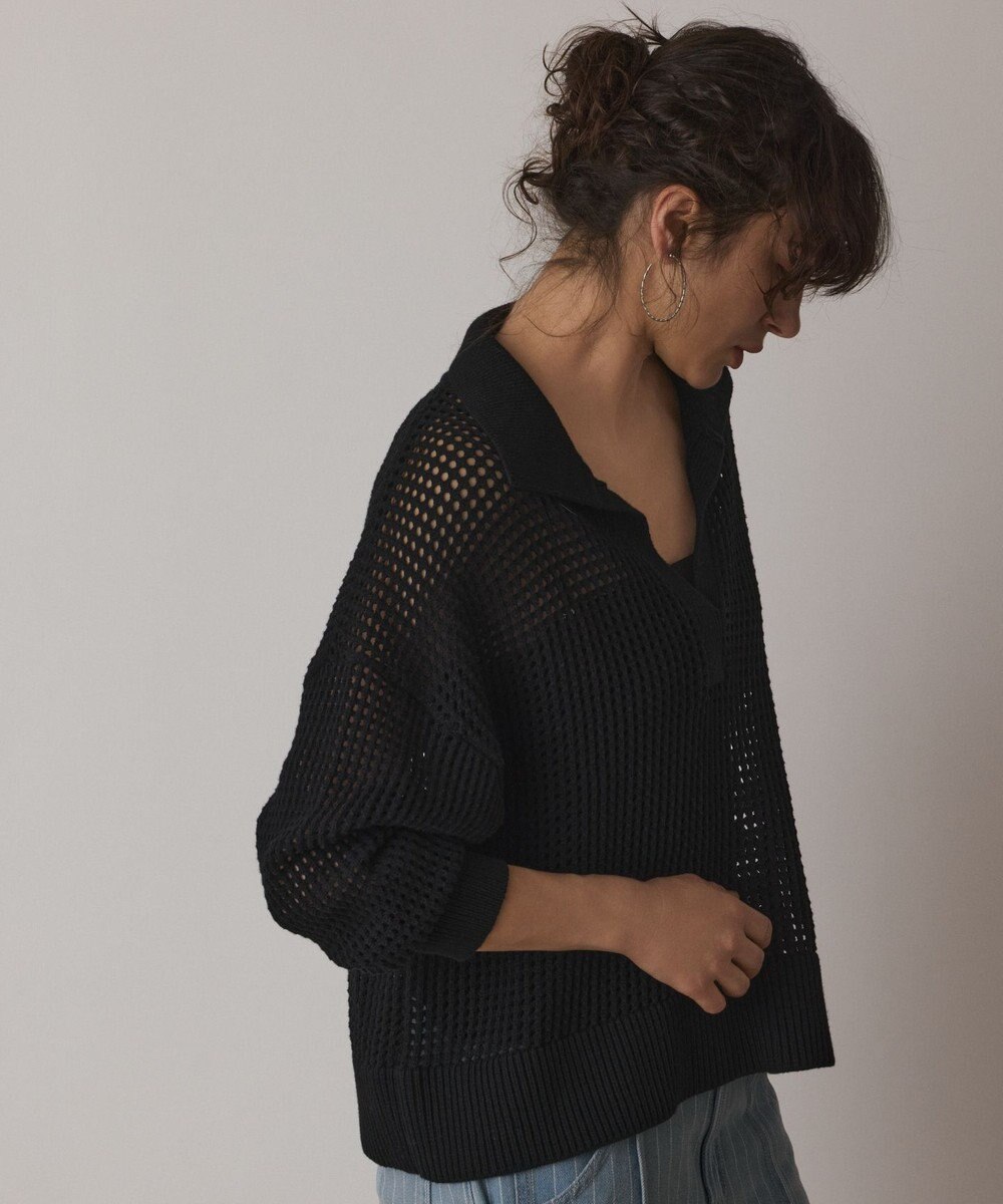GRACE CONTINENTAL メッシュVネックニットトップ