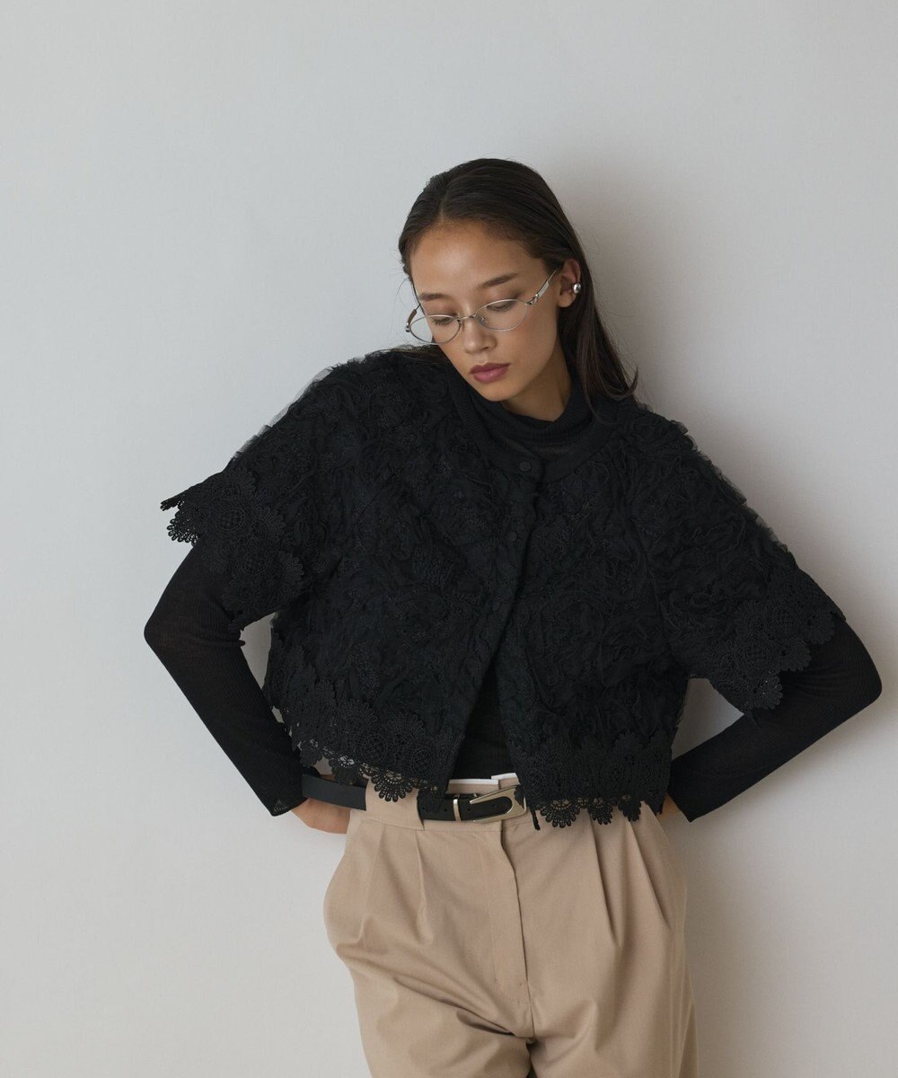 GRACE CONTINENTAL フラワー刺繍ニットカーディガン 