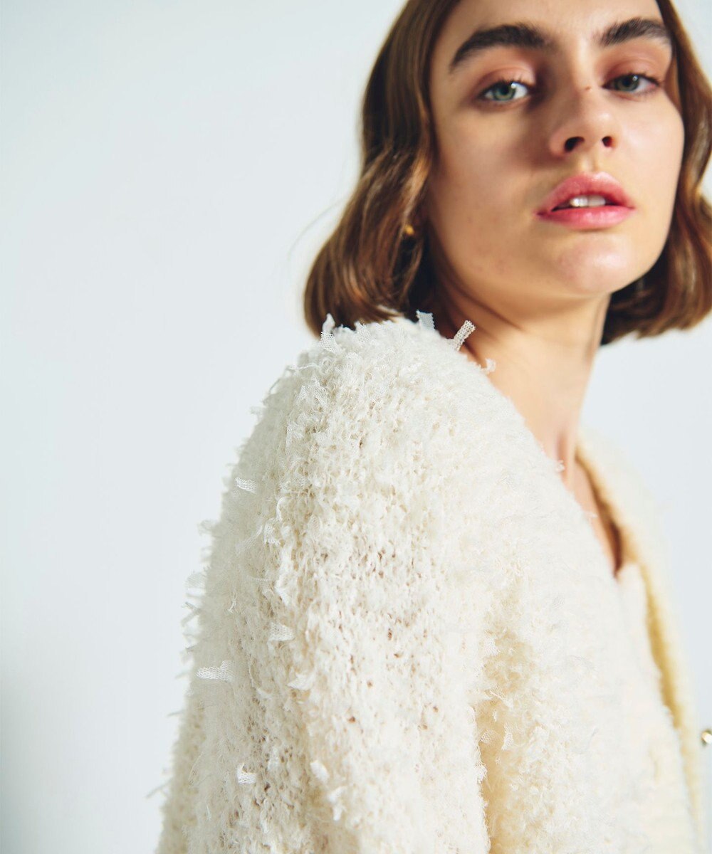 GRACE CONTINENTAL ツイーディーリボンヤーンカーディガン 