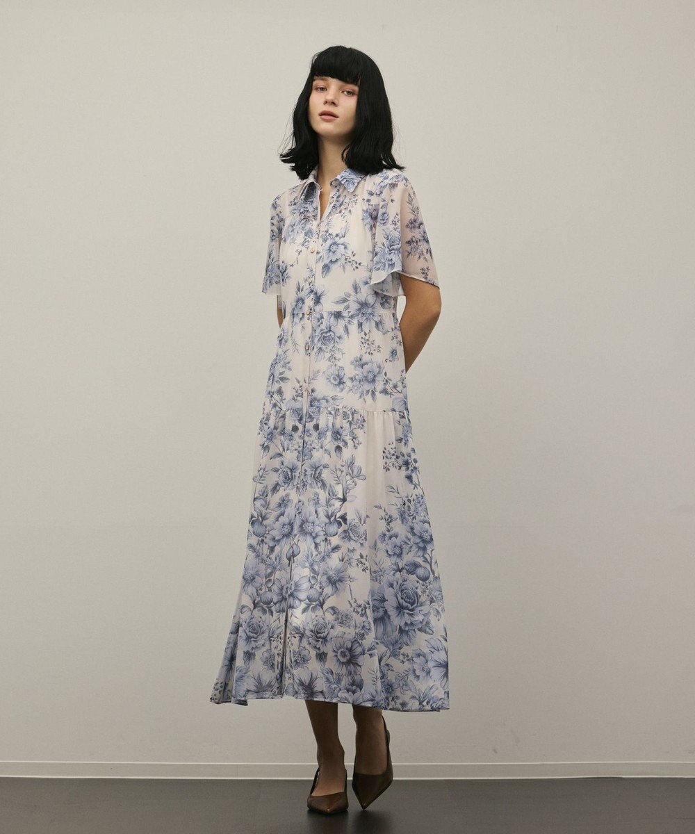 GRACE CONTINENTAL フラワープリントシャツフレアワンピース 