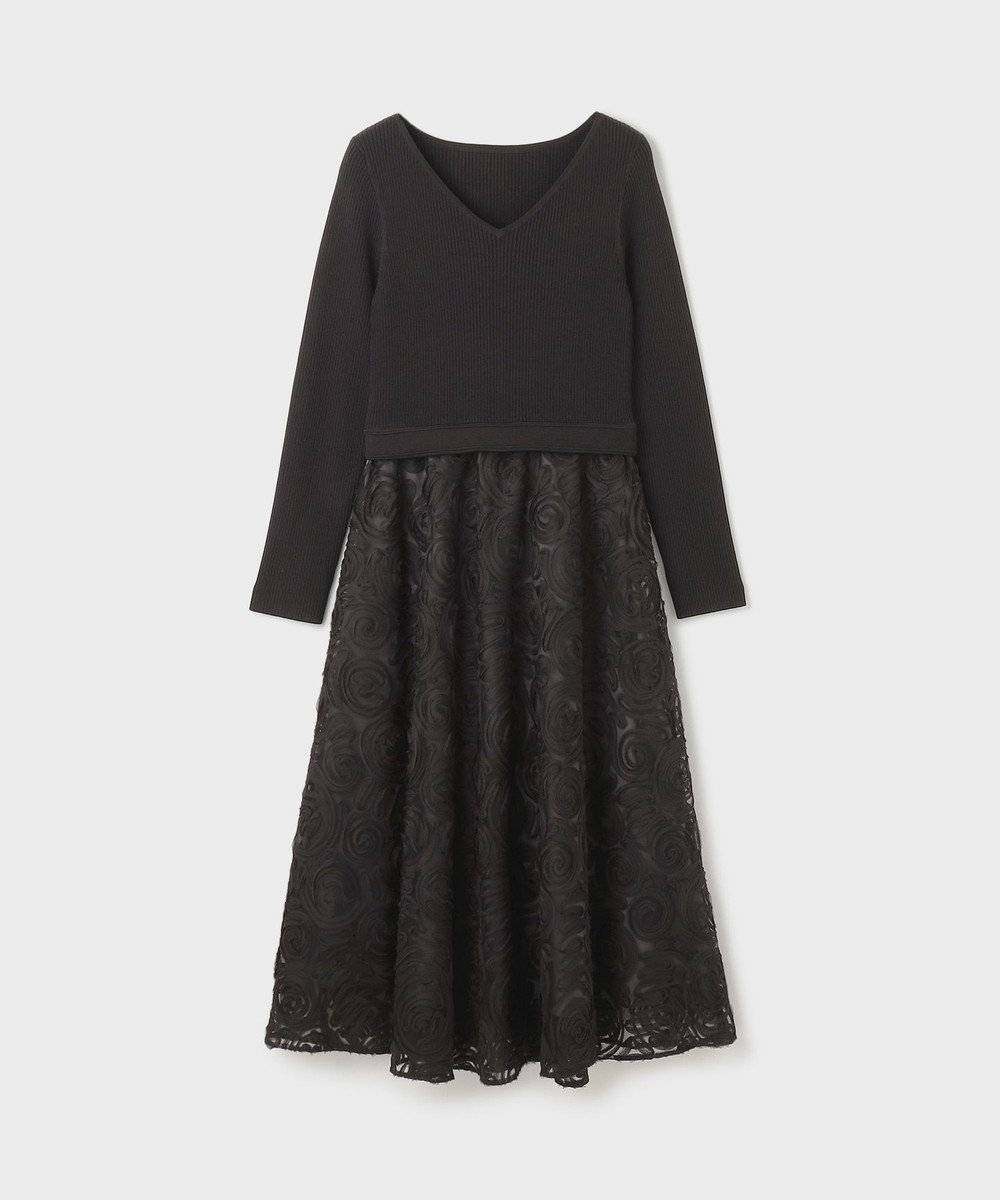 GRACE CONTINENTAL テープ刺繍ニットワンピース