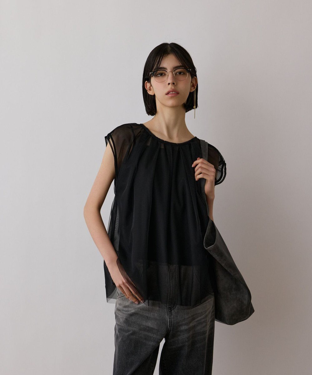「GRACE CONTINENTAL」 ノースリーブブラウス 36 ブラック レディース チュールタックノースリーブ / GRACE CONTINENTAL | GRACE