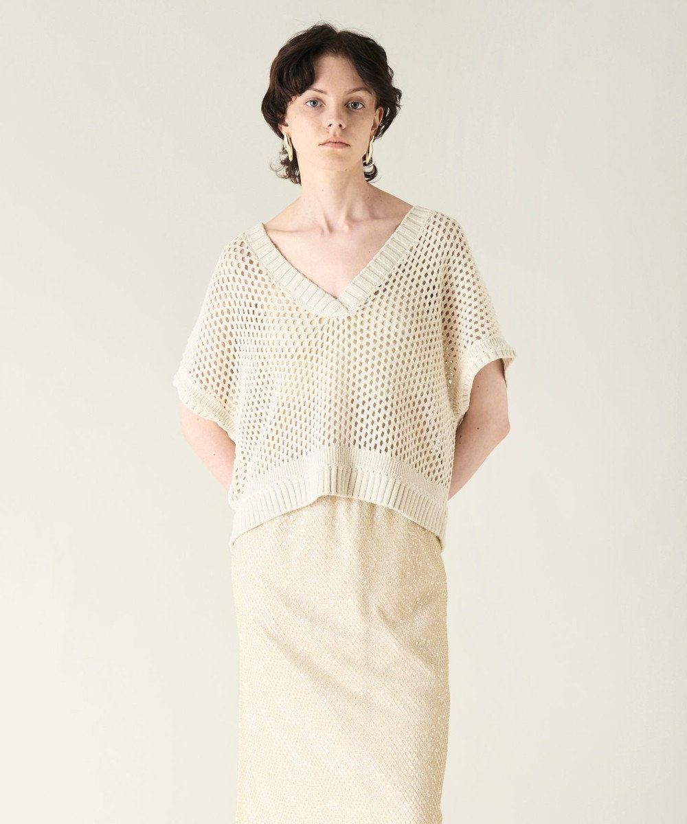 GRACE CONTINENTAL メッシュVネックニットトップ
