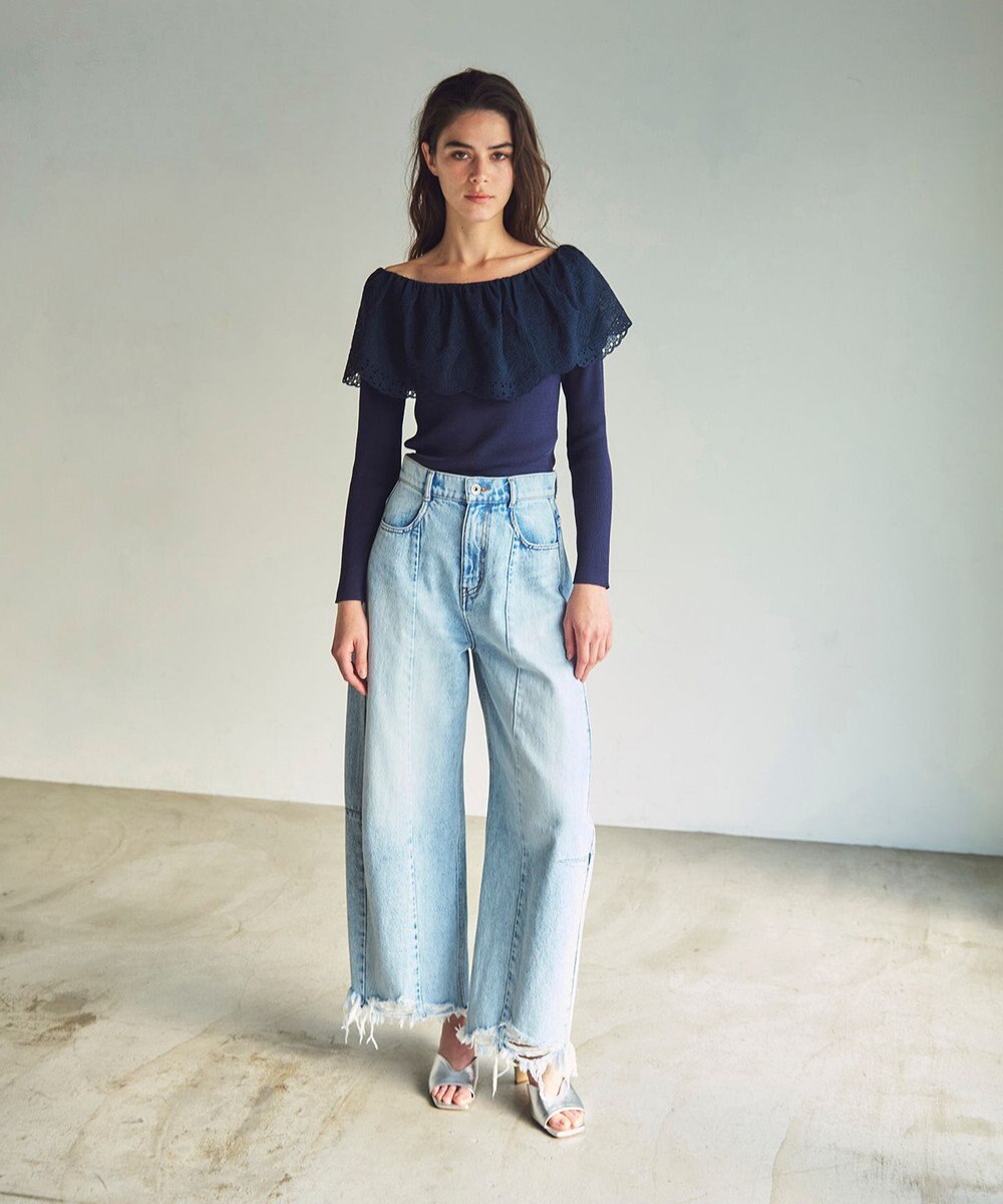 GRACE CONTINENTAL カットワークリブニットトップ