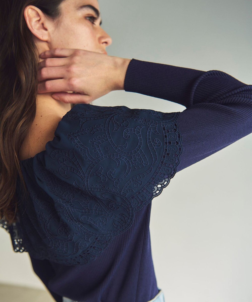 GRACE CONTINENTAL カットワークリブニットトップ 