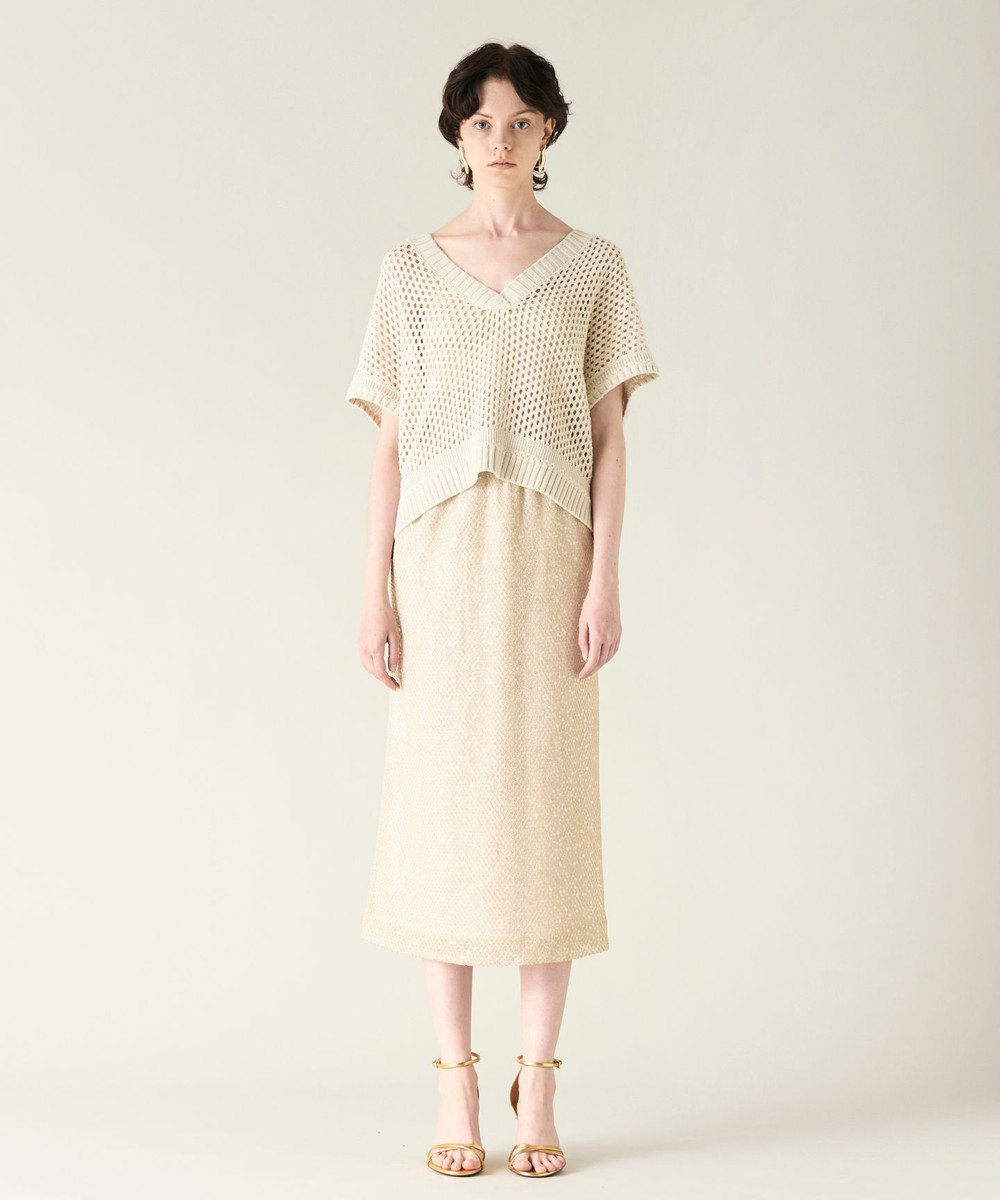 GRACE CONTINENTAL メッシュVネックニットトップ