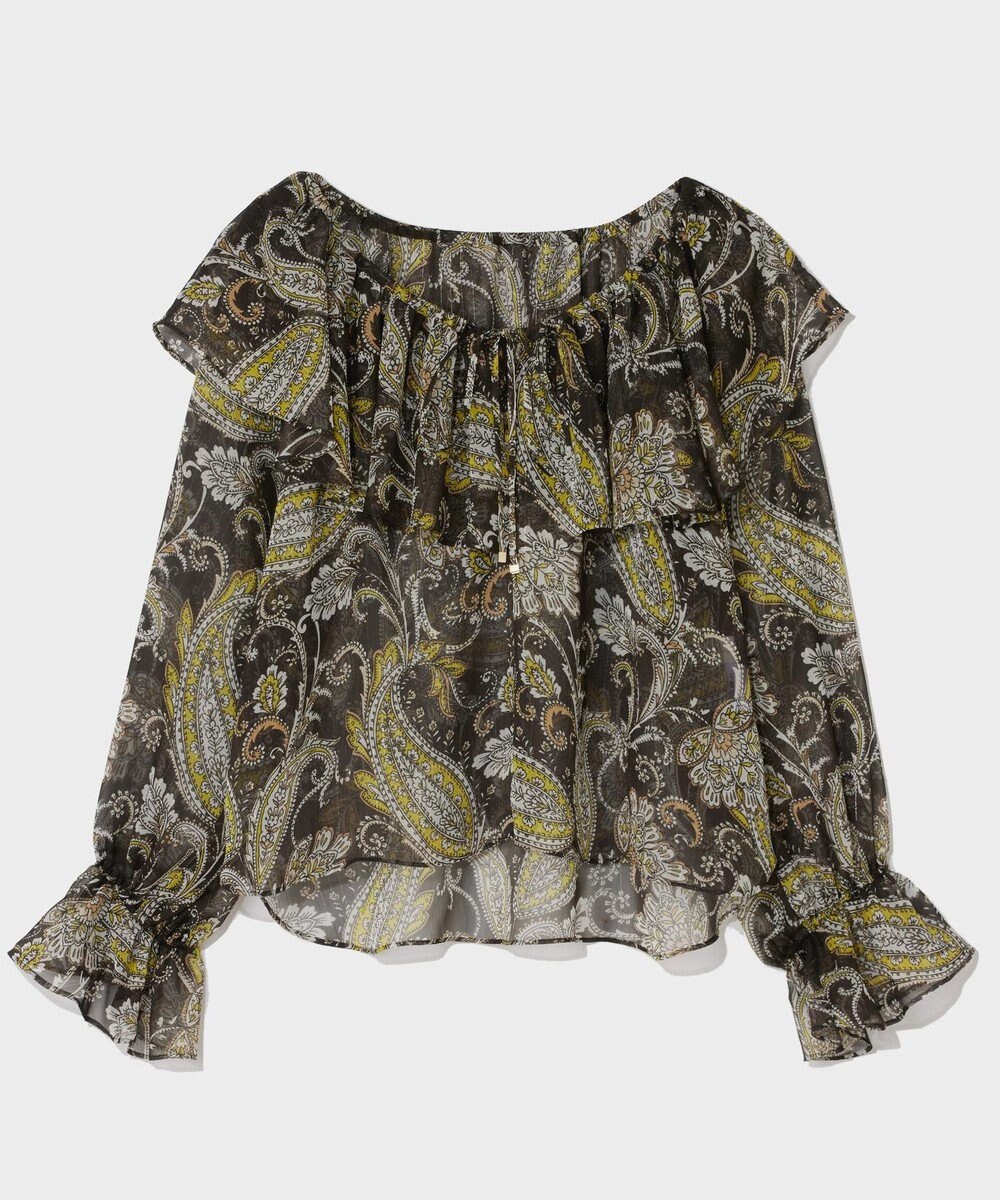 GRACE CONTINENTAL ラメストライププリントブラウス 