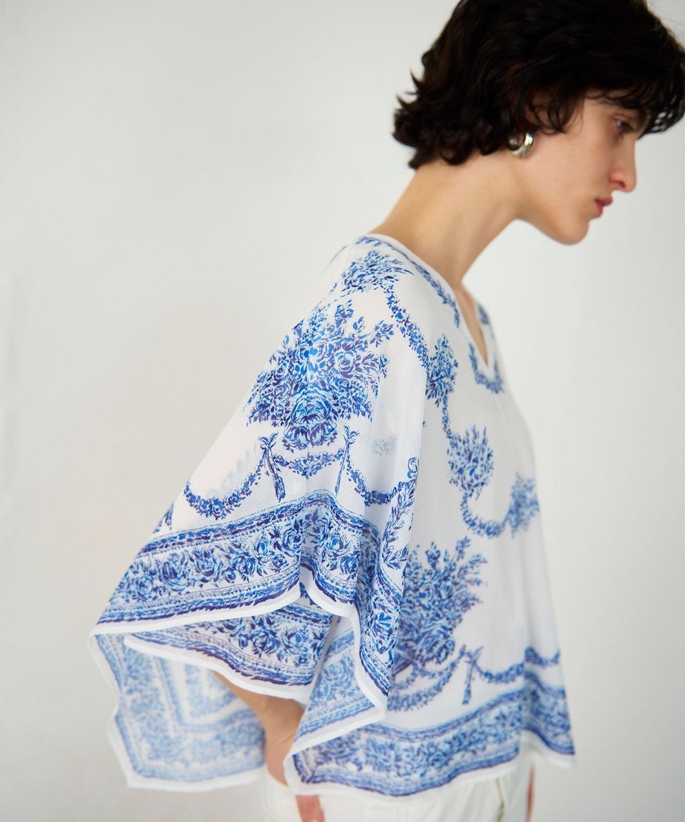 GRACE CONTINENTAL スカーフプリントポンチョトップ