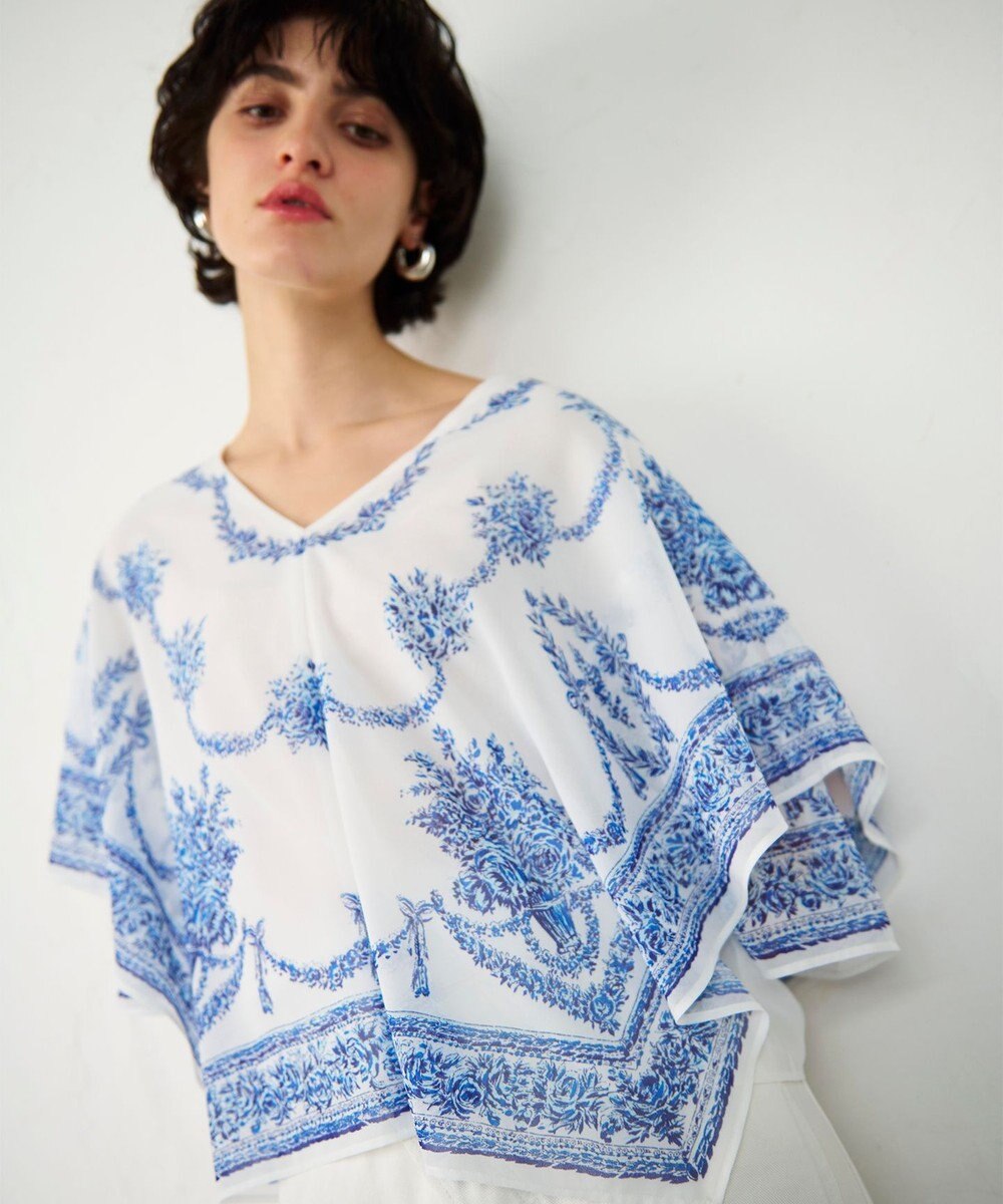 GRACE CONTINENTAL スカーフプリントポンチョトップ