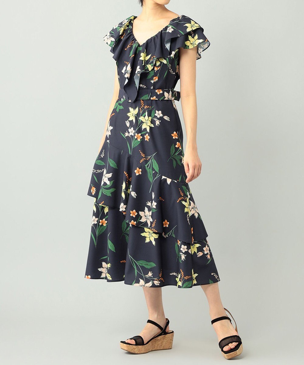 グレースコンチネンタルフラワープリントフリルドレス