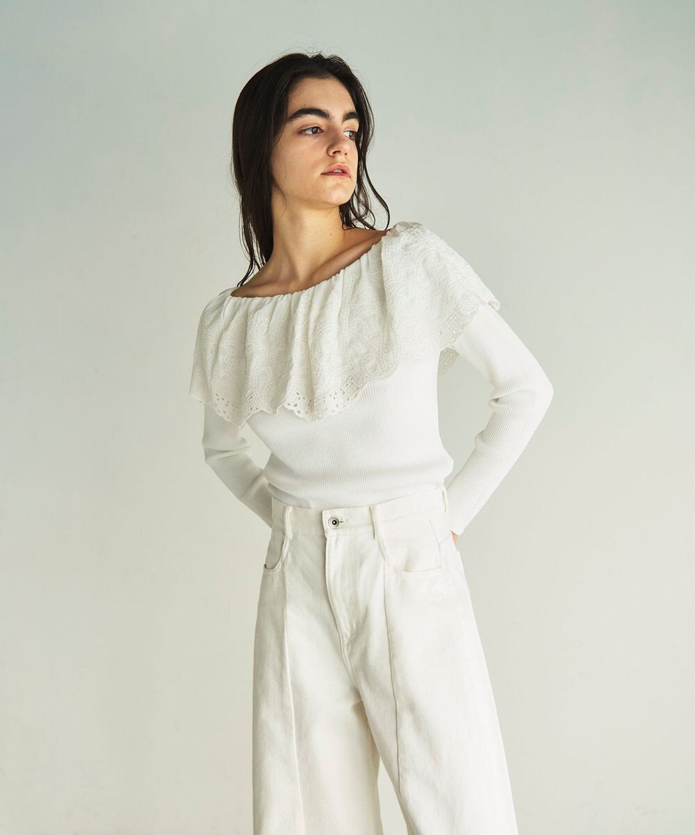 GRACE CONTINENTAL カットワークリブニットトップ