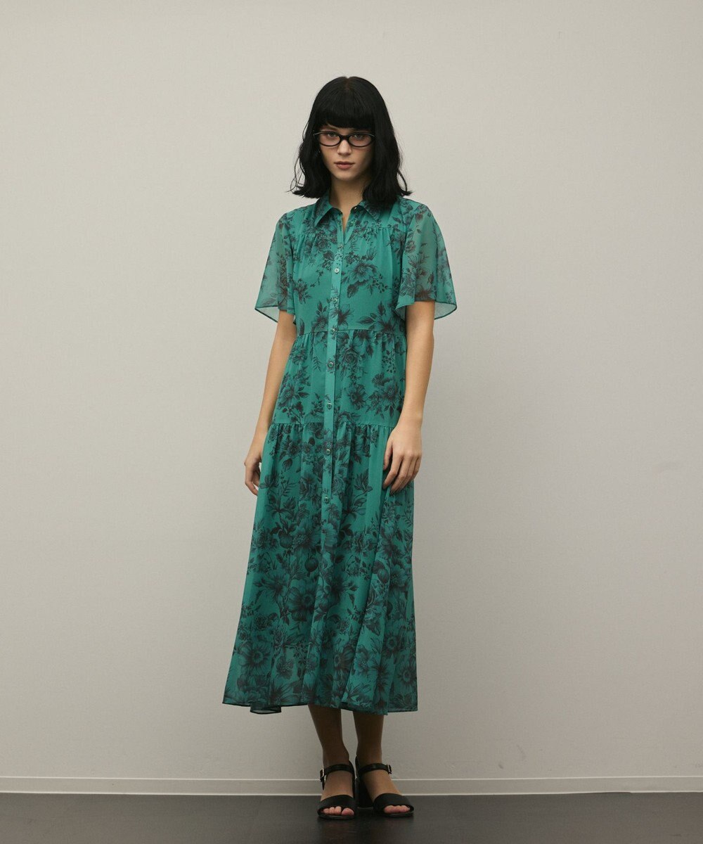 GRACE CONTINENTAL フラワープリントシャツフレアワンピース 