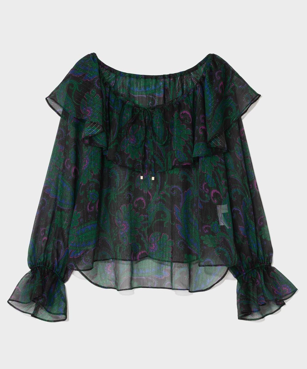 GRACE CONTINENTAL ラメストライププリントブラウス 