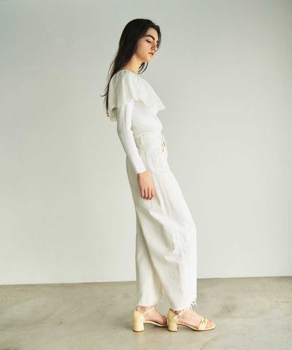 GRACE CONTINENTAL カットワークリブニットトップ 