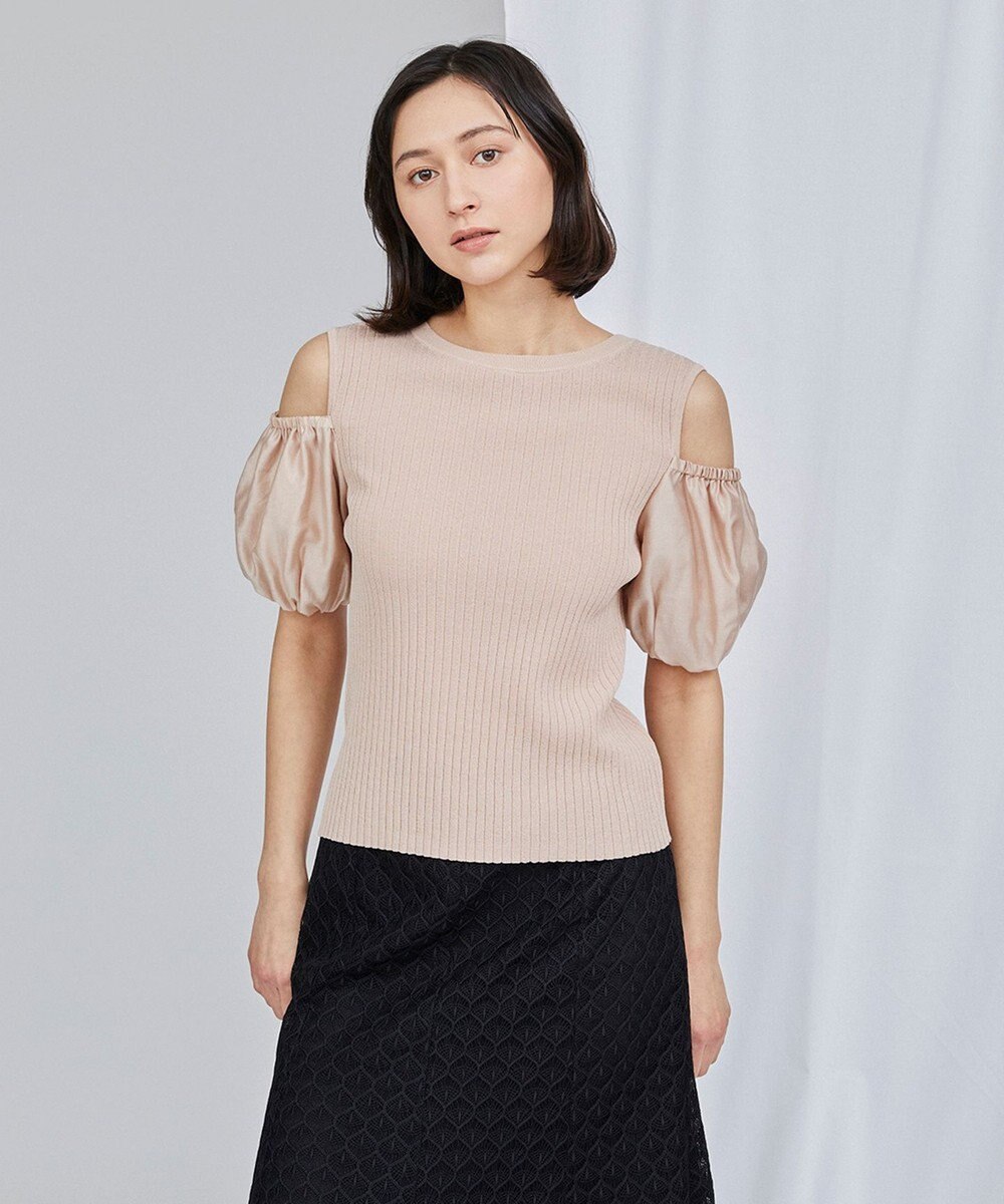 シアーパフニットトップ, ベージュ, 36