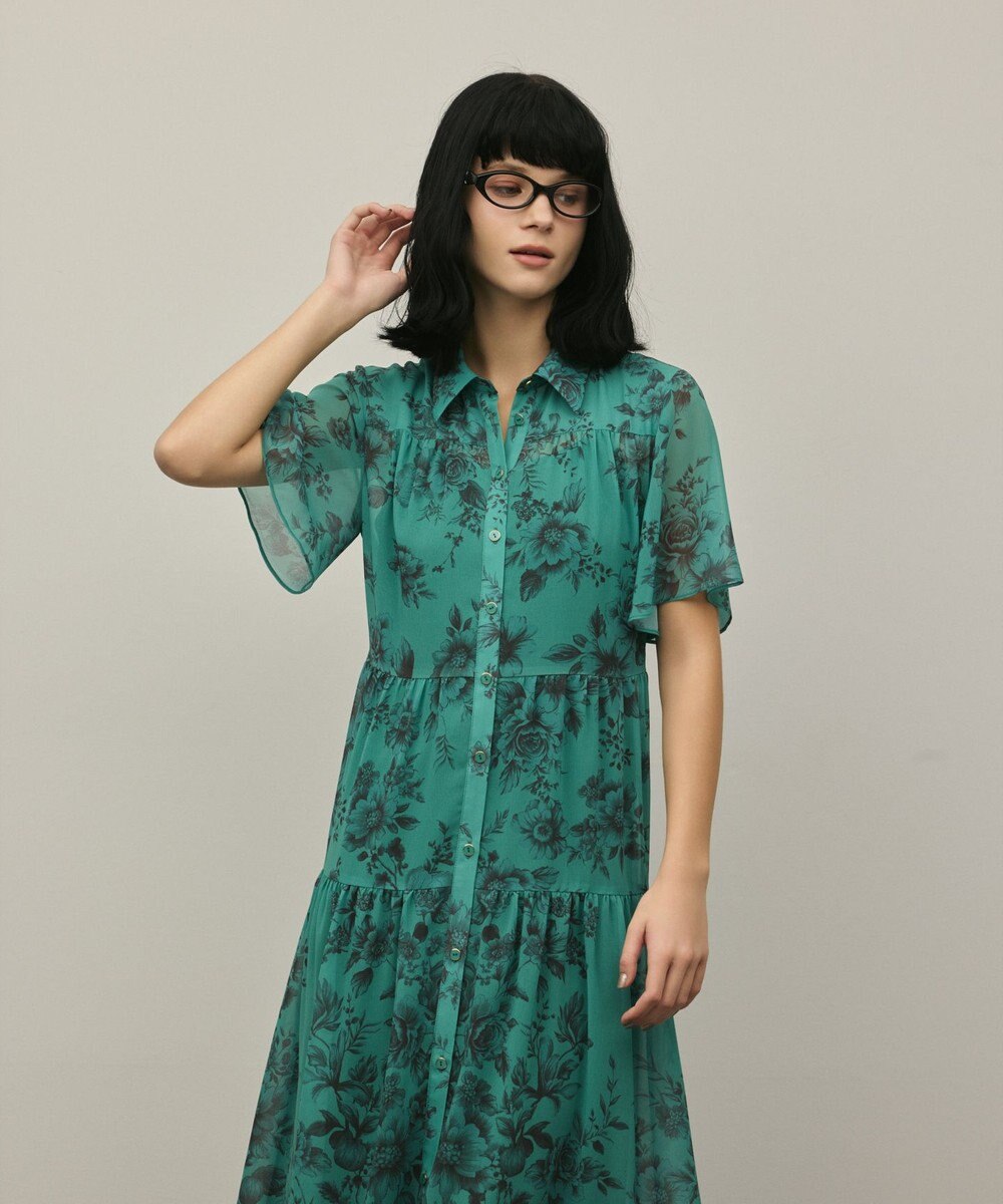 GRACE CONTINENTAL フラワープリントシャツフレアワンピース 