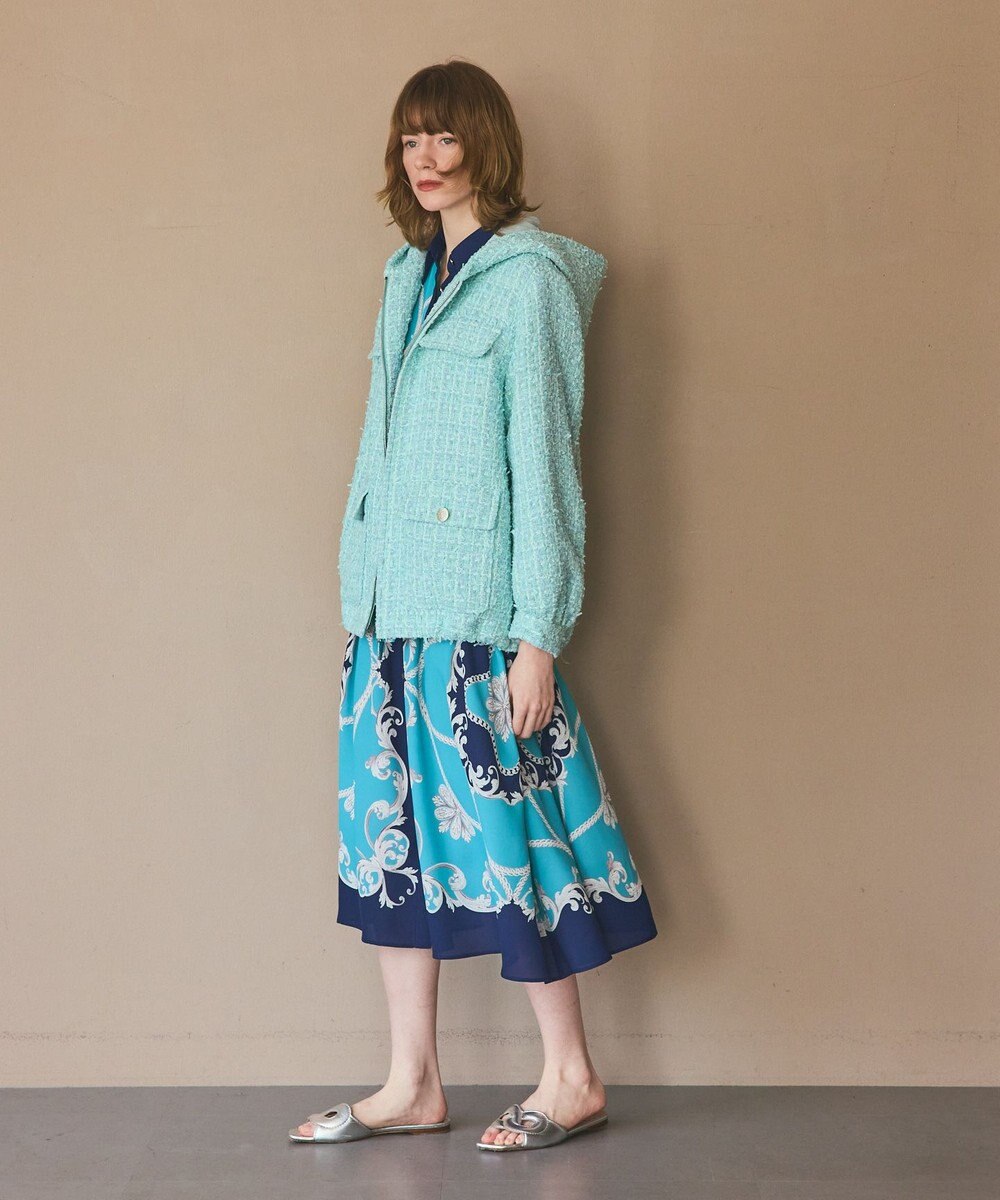 GRACE CONTINENTAL ツイードフーディーコート 