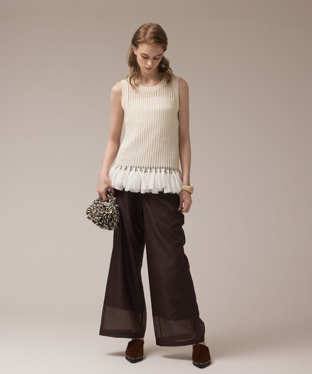 GRACE CONTINENTAL チュールフリンジニットトップ 