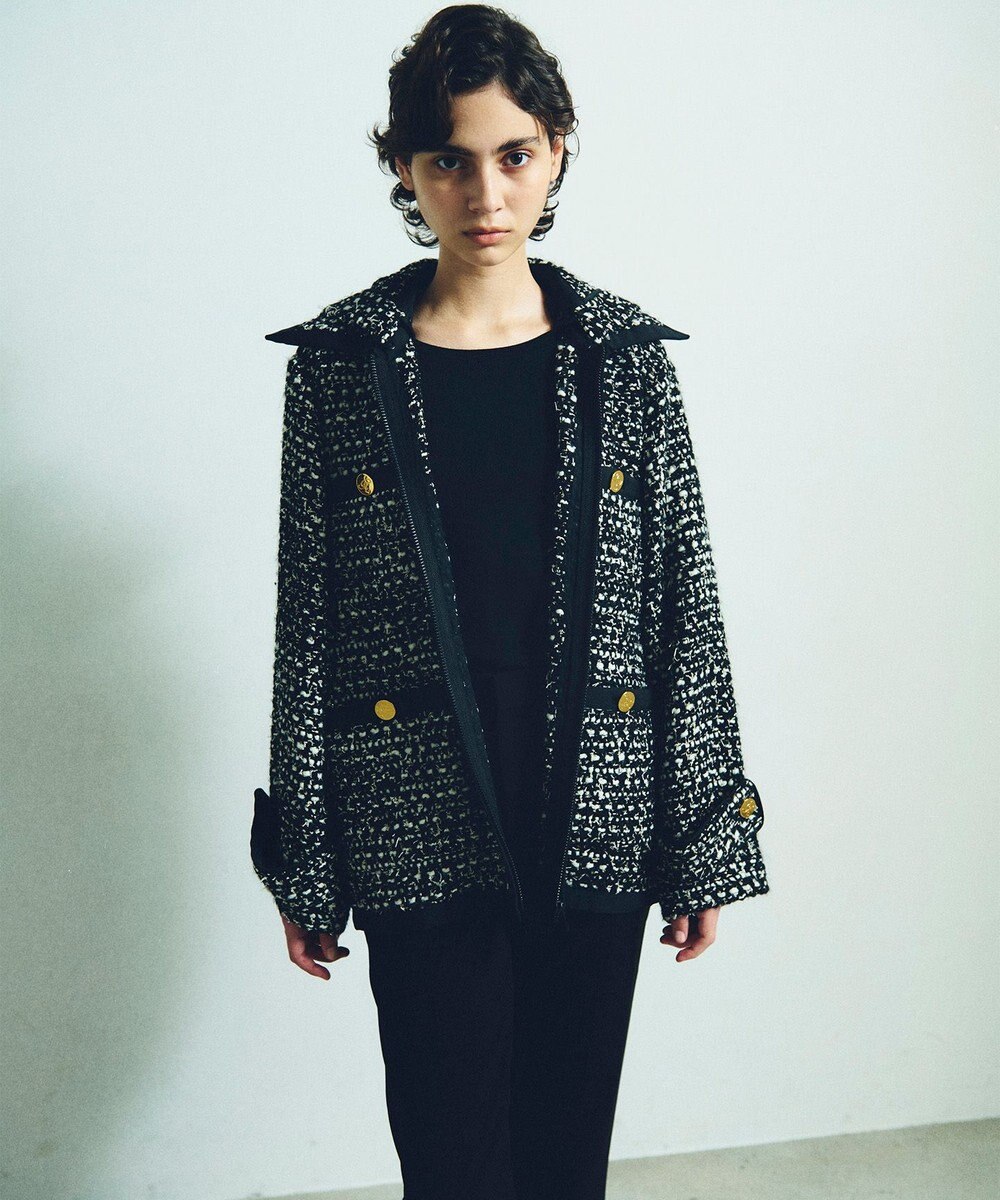 GRACE CONTINENTAL ツイードフーディーコート