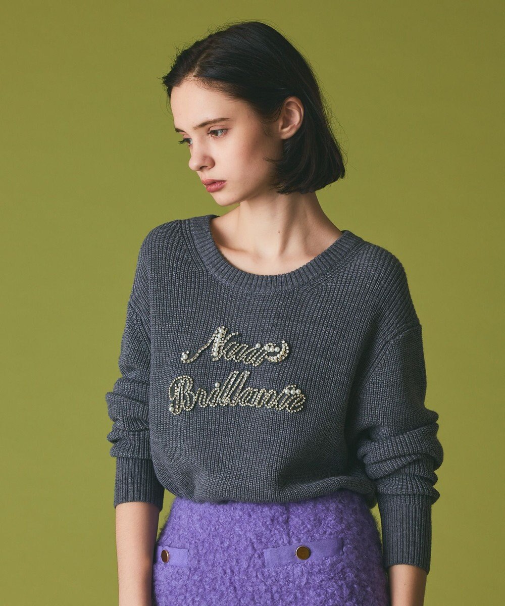 GRACE CONTINENTAL ビジューロゴニットトップ 