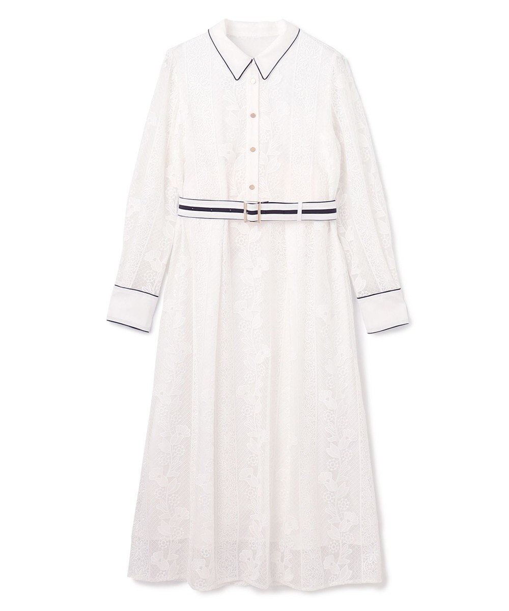 GRACE CONTINENTAL ストライプフラワー刺繍ワンピース 