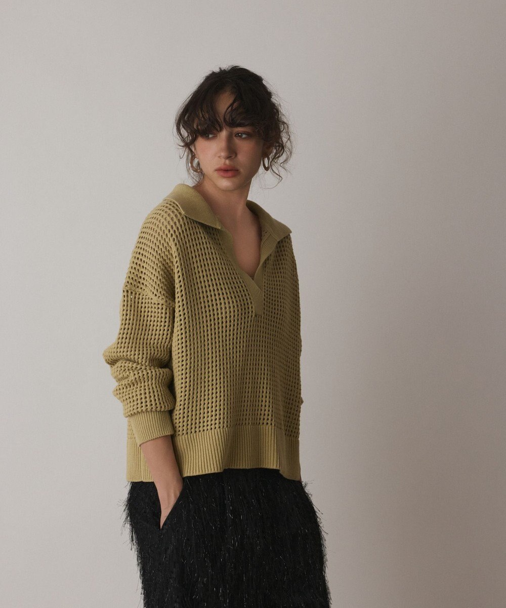 GRACE CONTINENTAL メッシュVネックニットトップ