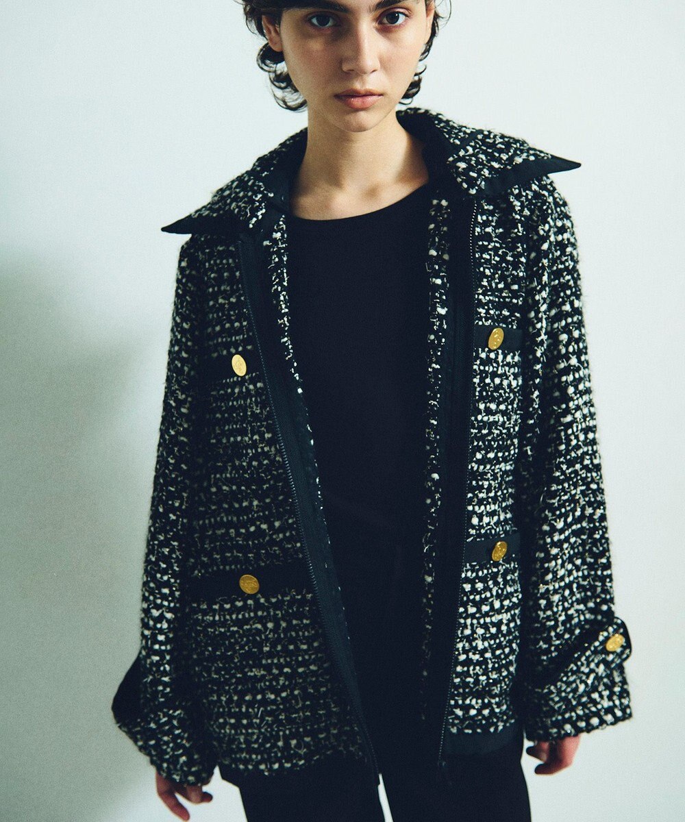 GRACE CONTINENTAL ツイードフーディーコート