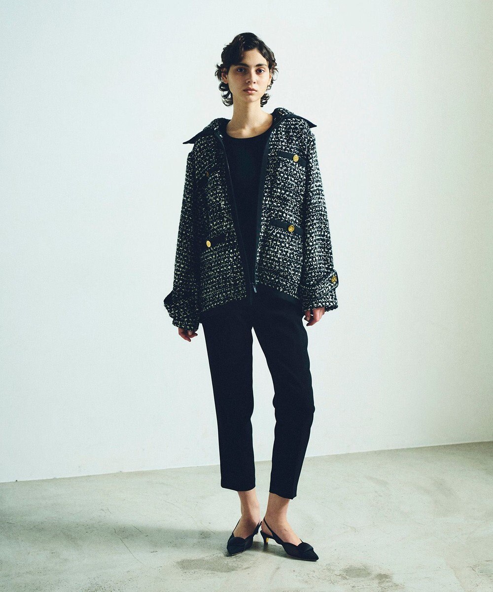 GRACE CONTINENTAL ツイードフーディーコート 