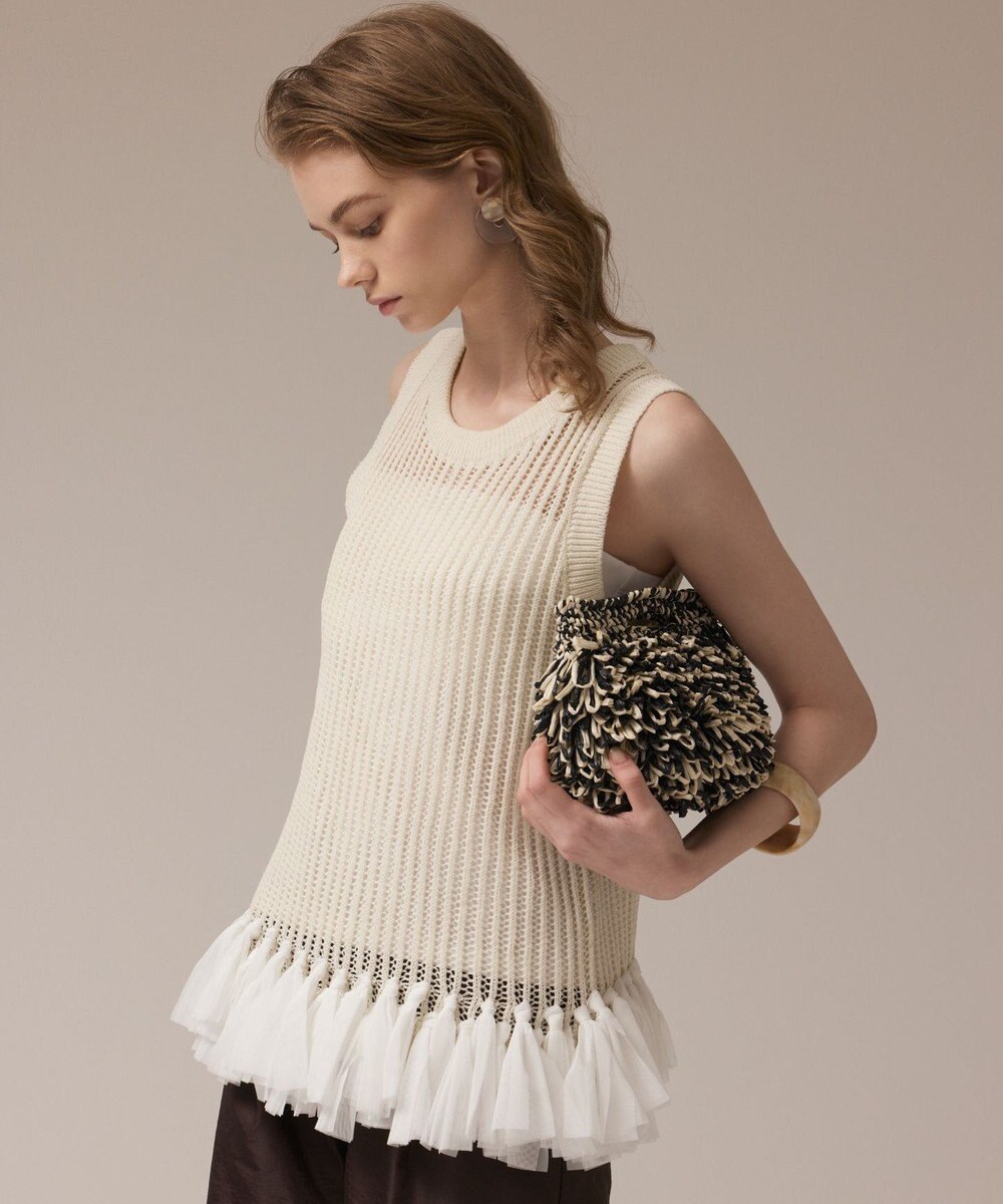 GRACE CONTINENTAL チュールフリンジニットトップ 