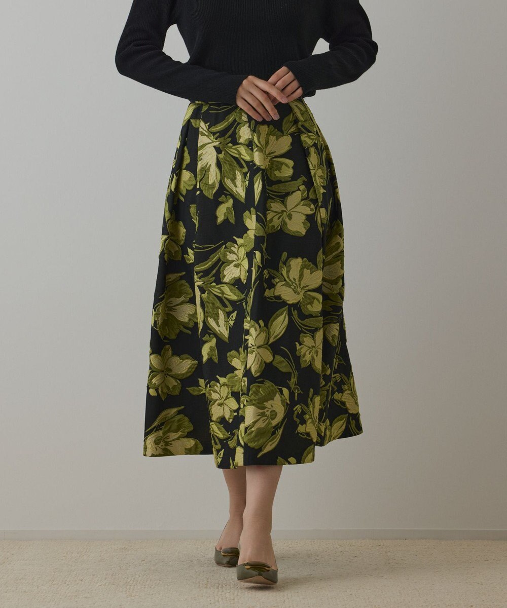 GRACE CONTINENTAL ラメフラワージャガードスカート 