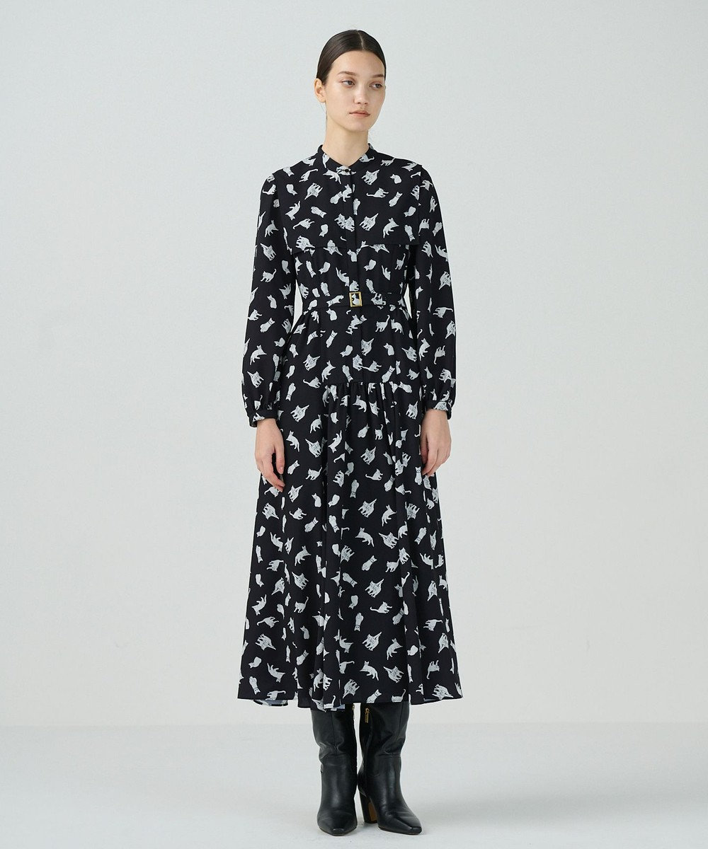 GRACE CONTINENTAL キャットプリントフライヨークワンピース