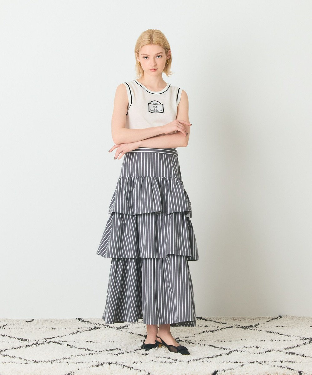 GRACE CONTINENTAL ストライプラッフルスカート 