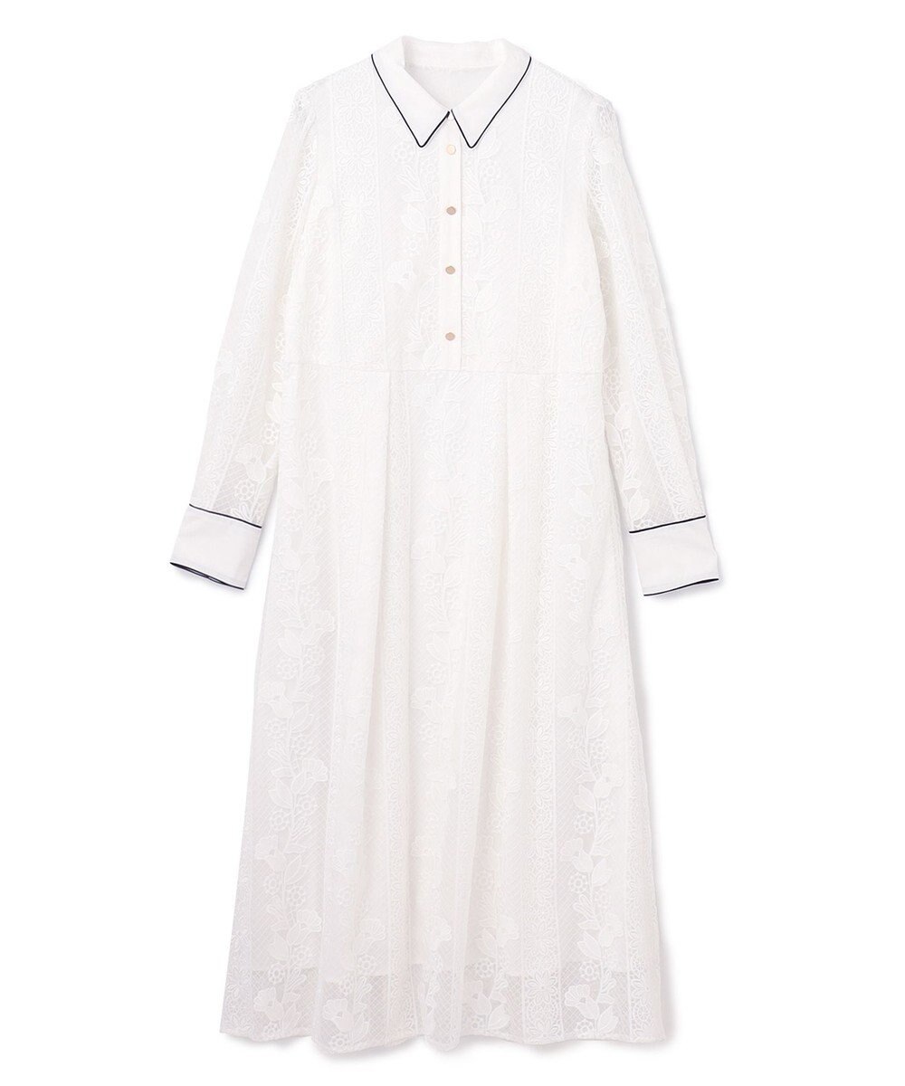 GRACE CONTINENTAL ストライプフラワー刺繍ワンピース 