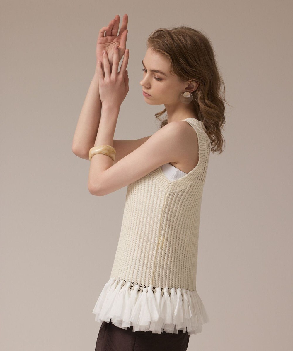 GRACE CONTINENTAL チュールフリンジニットトップ 