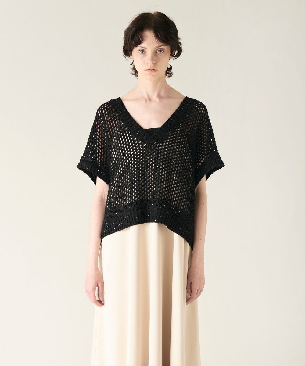 GRACE CONTINENTAL メッシュVネックニットトップ 