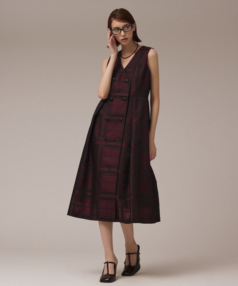 GRACE CONTINENTAL シャドーチェックワンピース ボルドー