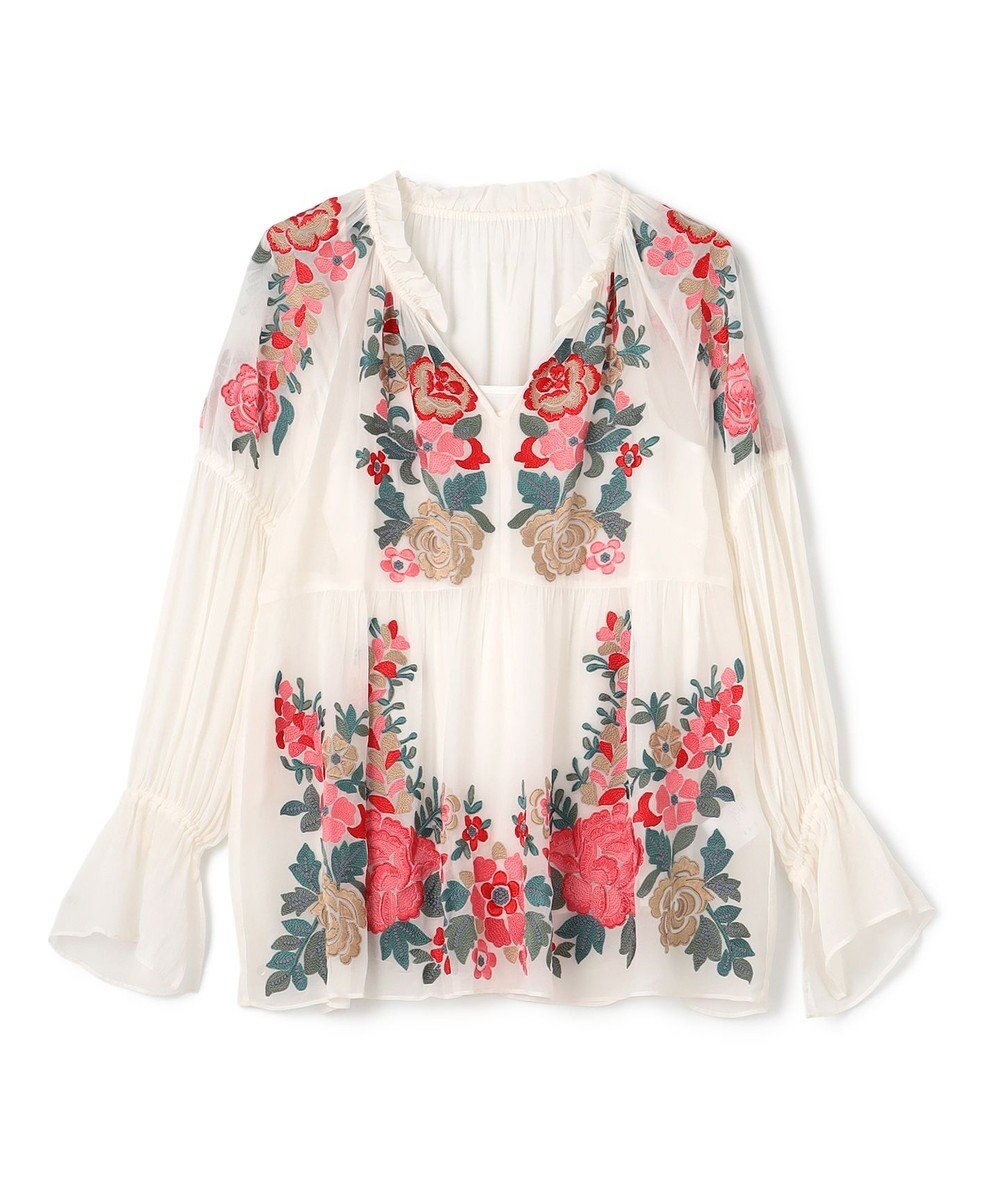 GRACE CONTINENTAL フラワー刺繍ギャザートップ 