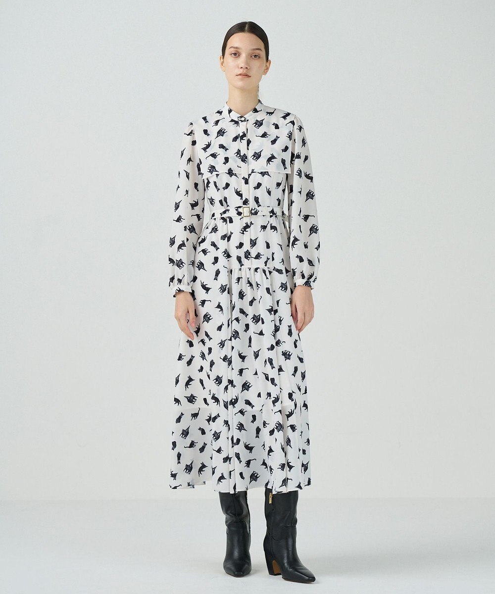 GRACE CONTINENTAL キャットプリントフライヨークワンピース