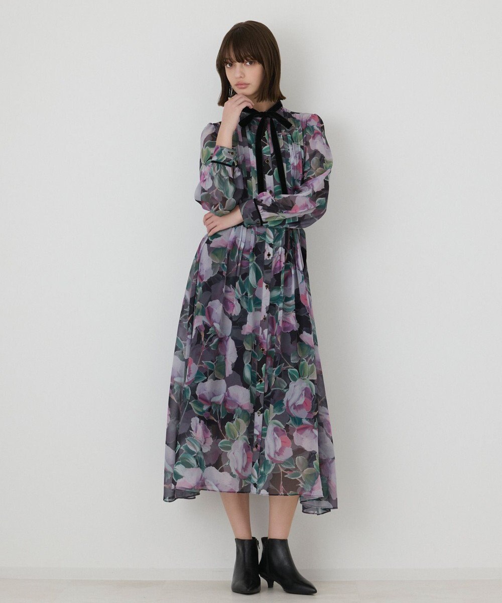 GRACE CONTINENTAL ローズプリントフレアワンピース 