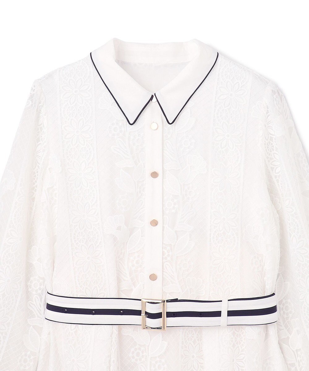 GRACE CONTINENTAL ストライプフラワー刺繍ワンピース 