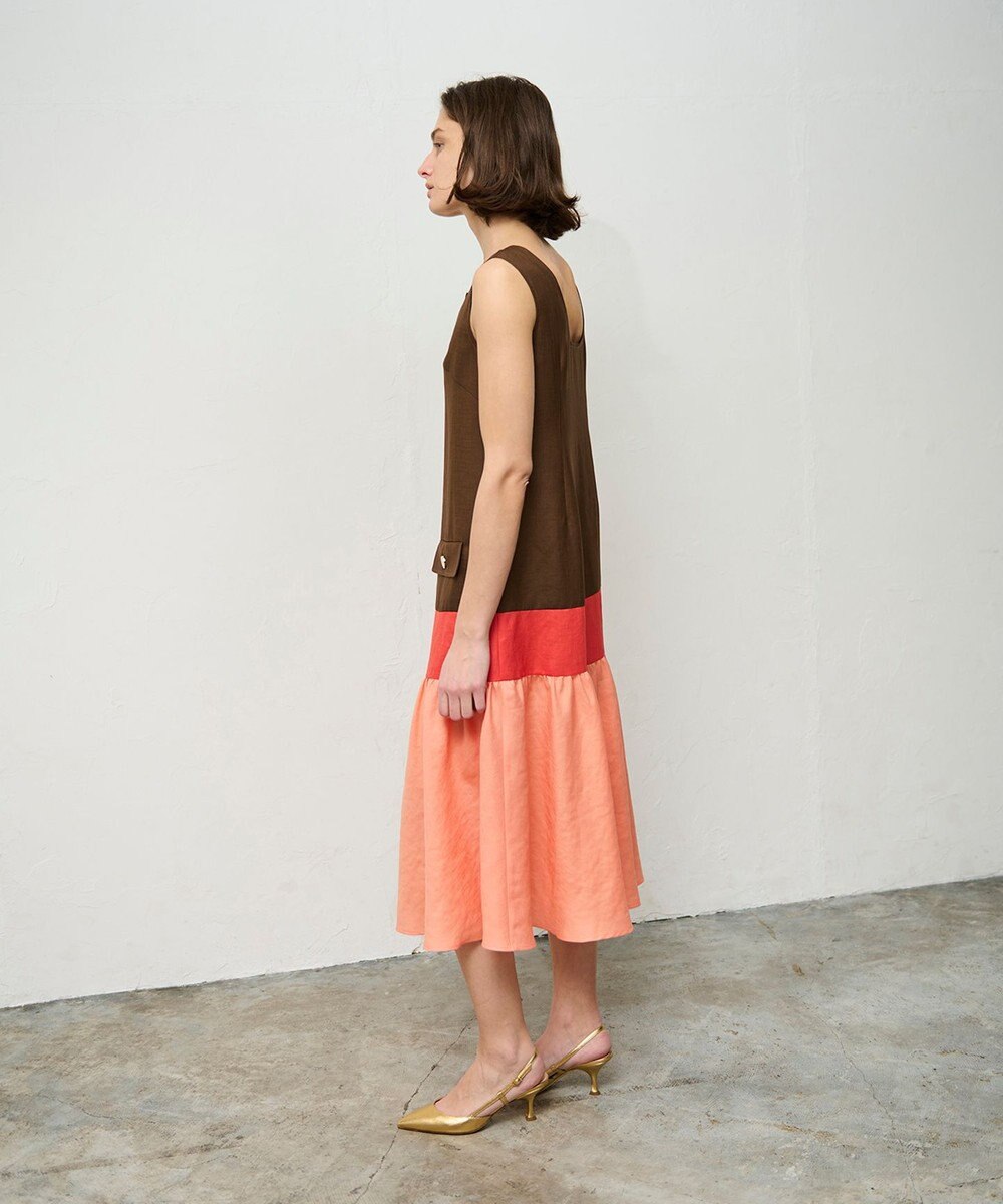 GRACE CONTINENTAL リネンタッチ配色ワンピース 