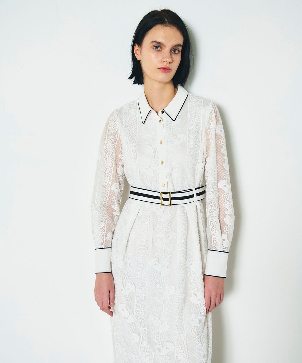 GRACE CONTINENTAL ストライプフラワー刺繍ワンピース 