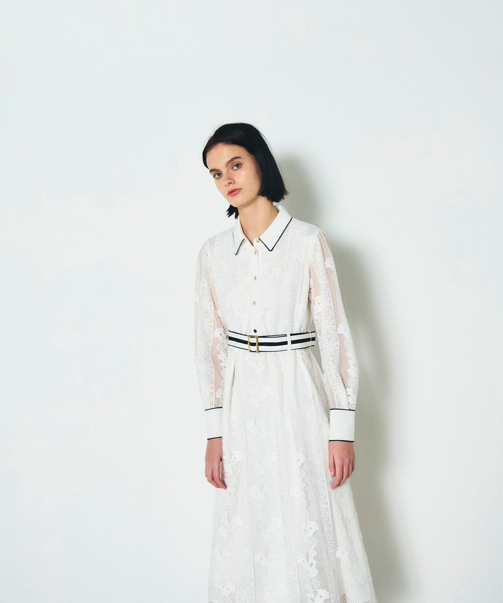 GRACE CONTINENTAL ストライプフラワー刺繍ワンピース 