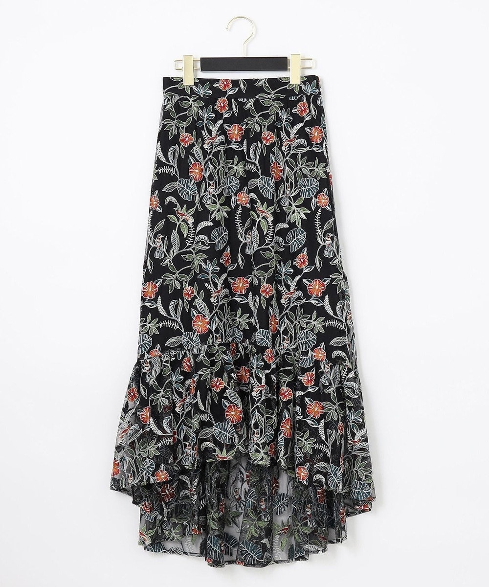 ボタニカルチュール刺繍スカート, ブラック, 38