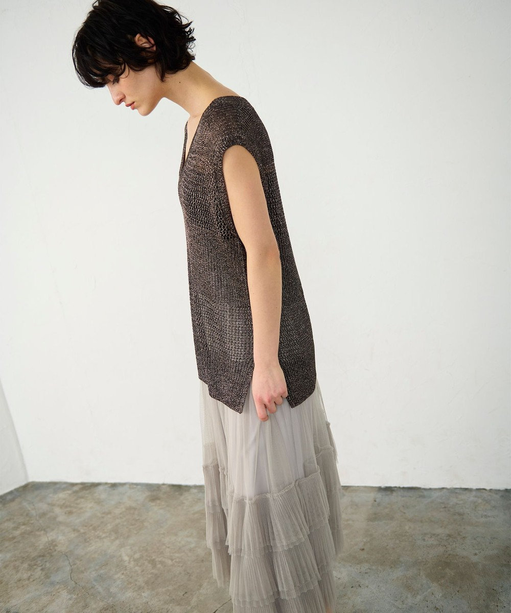 GRACE CONTINENTAL ラメメッシュニットトップ