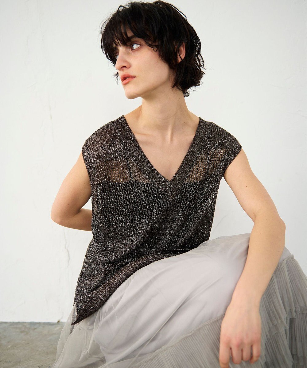 GRACE CONTINENTAL ラメメッシュニットトップ 
