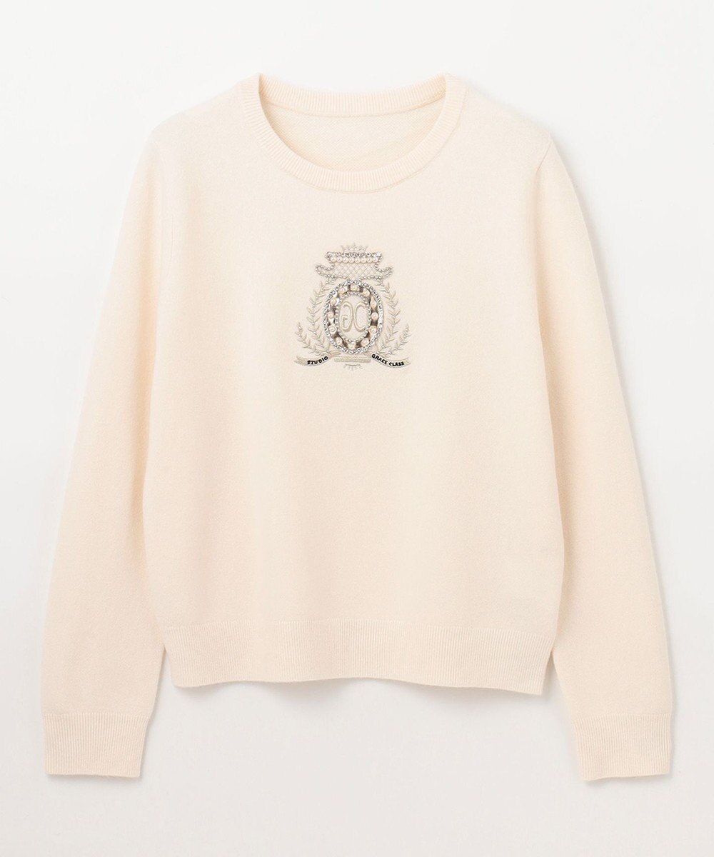 GRACE CONTINENTAL エンブレム刺繍ニットトップ 