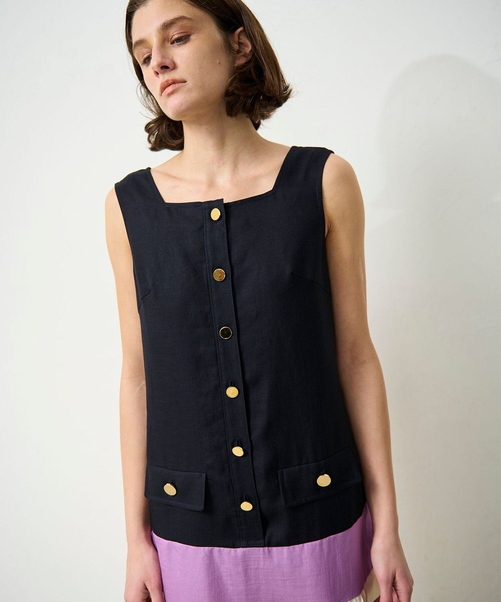 GRACE CONTINENTAL リネンタッチ配色ワンピース 